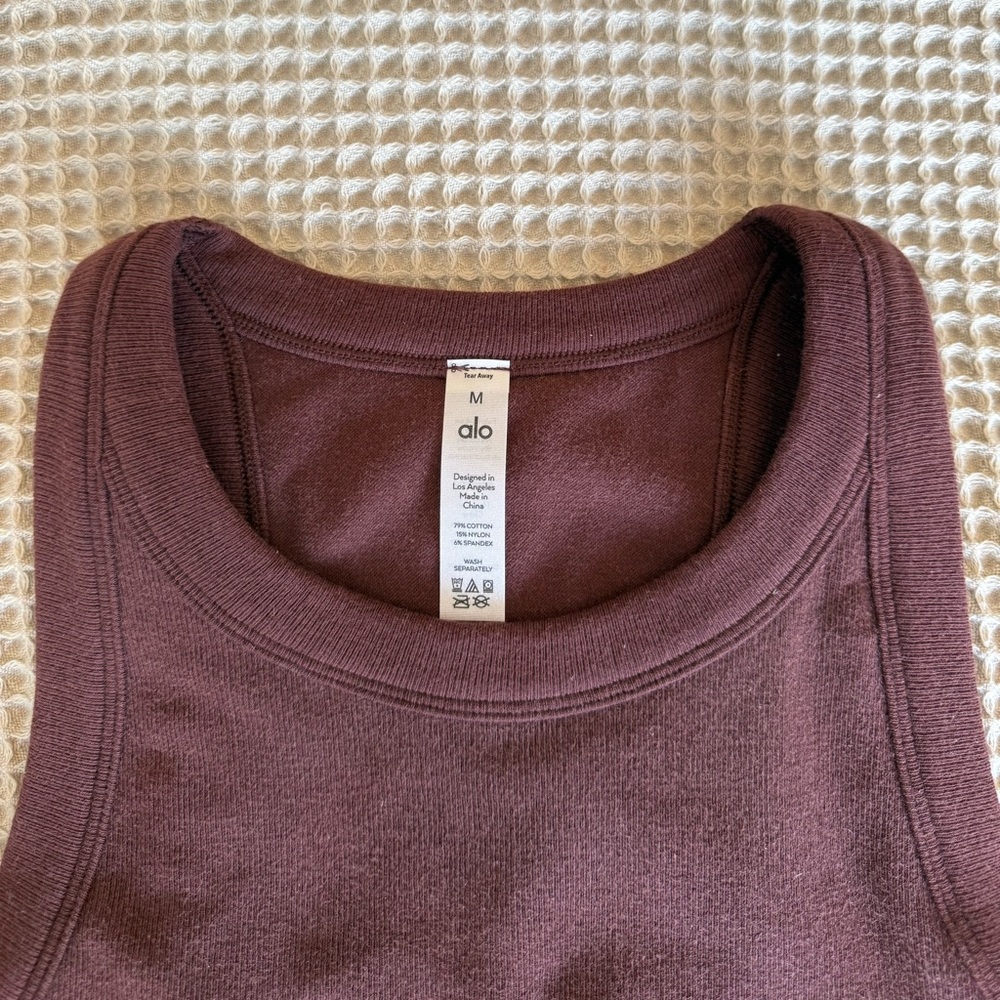 ALO Yoga Seemless Delight High Neck Bra Tank Color: Cherry Cola - Picture 3 of 5